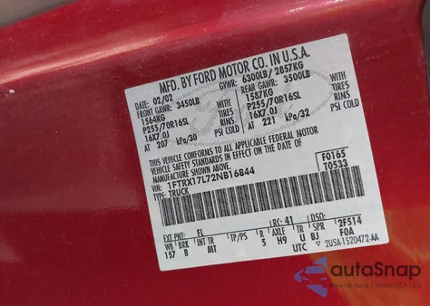 2002 Ford F-150 Lariat/Xl/Xlt из США, поврежденный, VIN 1FTRX17L72NB16844